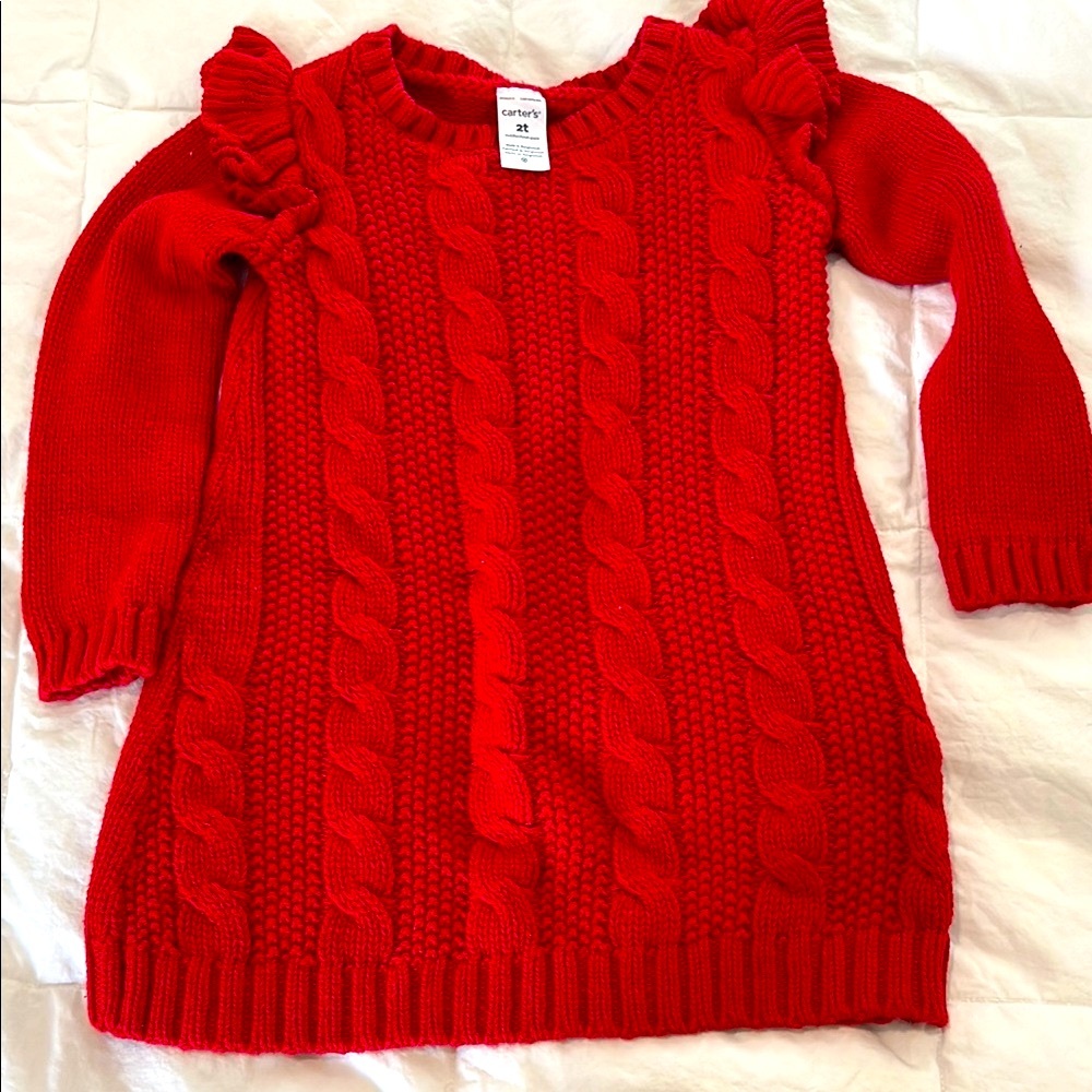 Red Cable Knit Sweater Dress